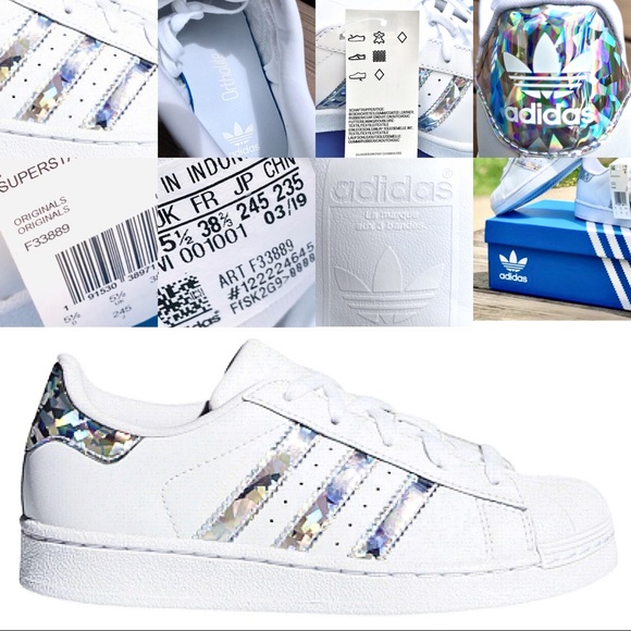 Last NWT HTF adidas Superstar Iridescent Silver 3S - Picture 7 of 8